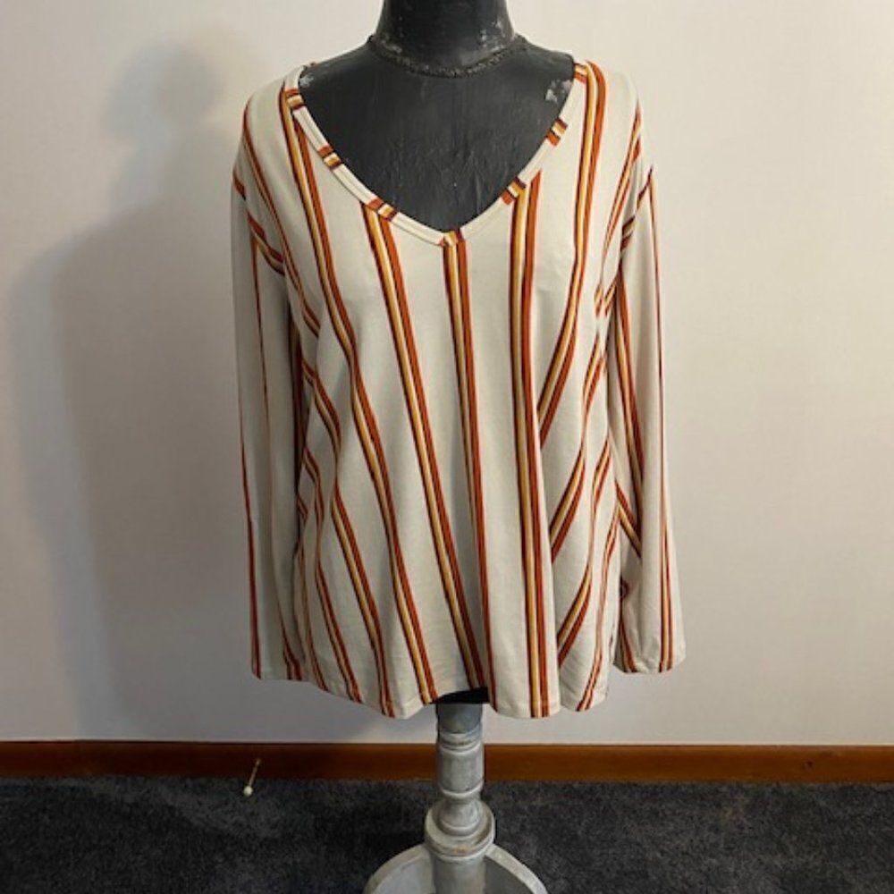 It's Cream, with Orange, Brown, Gold stripes top, size 2X